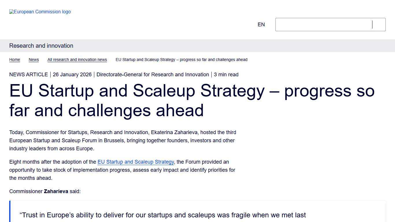 EU Startup and Scaleup Strategy – progress so far and challenges ahead - Research and innovation